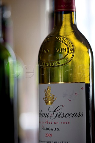 Bottle of Chteau Giscours at En Primeur tasting of the 2009 vintage    Margaux Bordeaux France