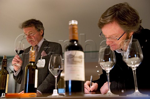 Steven Spurrier and James Lawther MW at En Primeur tasting of the 2009 vintage at Chteau Gloria  StJulien Bordeaux France