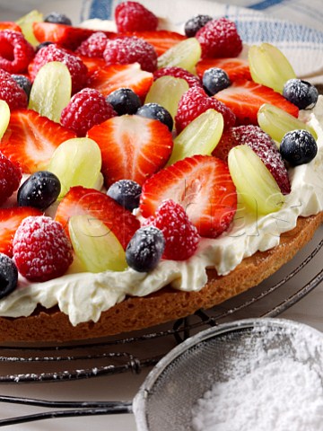 Fruit Pizza on a cooling rack