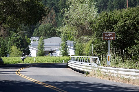 Bridge over the Napa River on Dunaweal Lane with Twomey Cellars beyond  Calistoga Napa Valley California