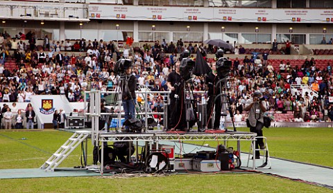 TV cameramen at the 2010 London Global Day of Prayer  West Ham United Football Club Upton Park London England