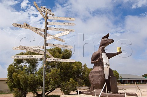 Kangaroo sculpture and signposts at Eucla on the Eyre Highway Western Australia