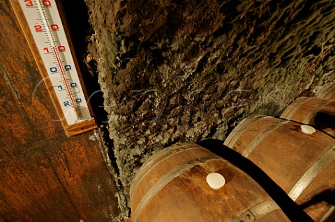 Thermometer in barrel cellar of Tokaj Oremus Tolcsva Hungary