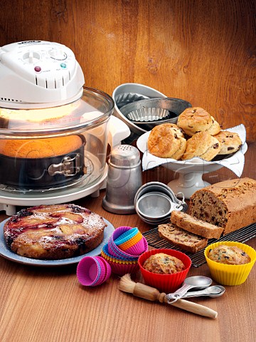 Halogen oven baking spread  cakes muffins scones and fruit loaf