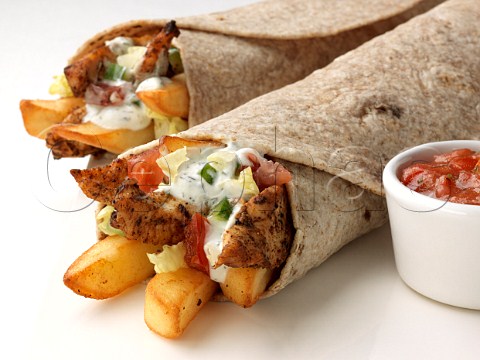 Chicken chappatti wraps with chips