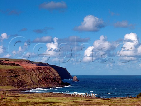 Moais at Ahu Tongariki on the coast of Easter Island