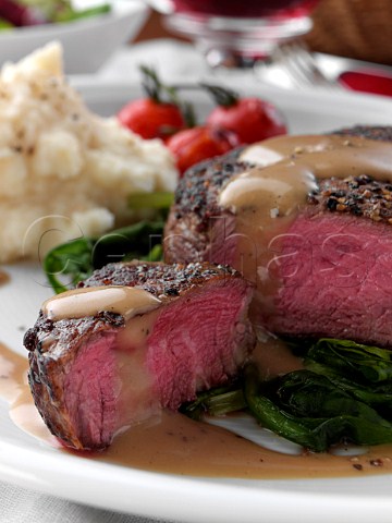 Peppered fillet steak with spinach and celeriac puree Marco Pierre White recipe