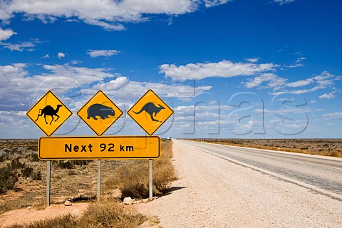 Road signs on the Eyre Highway Nullarbor Plain South Australia