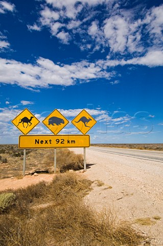 Road signs on the Eyre Highway Nullarbor Plain South Australia