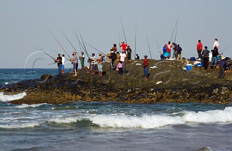 Fishing from the rocks at Amanzimtoti KwaZuluNatal South Africa