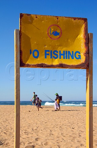 No Fishing sign on the beach at Amanzimtoti KwaZuluNatal South Africa
