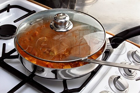 Chicken rogan josh cooking in pan