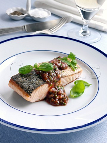Marco Pierre White recipe salmon fillet with tomato sauce and herbs