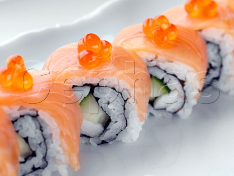 Smoked salmon sushi with rice