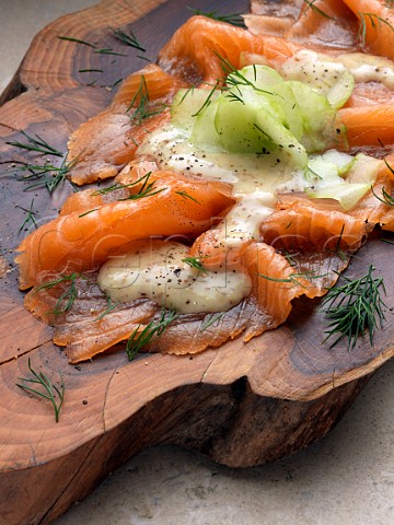 Gradvalax smoked salmon with dill cucumber mustard dressing Marco Pierre White recipe