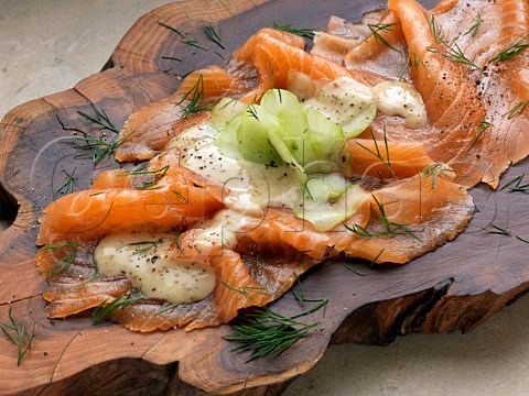 Gradvalax smoked salmon with dill cucumber mustard dressing Marco Pierre White recipee