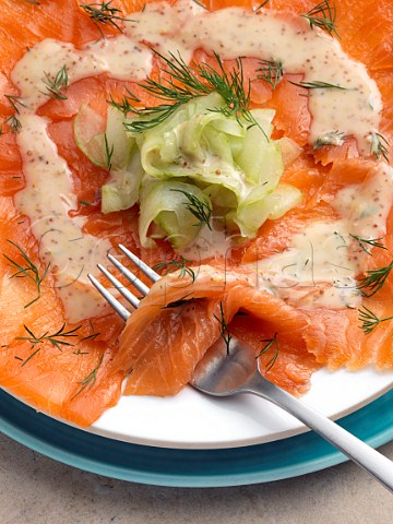Gradvalax smoked salmon with dill cucumber mustard dressing Marco Pierre White recipe