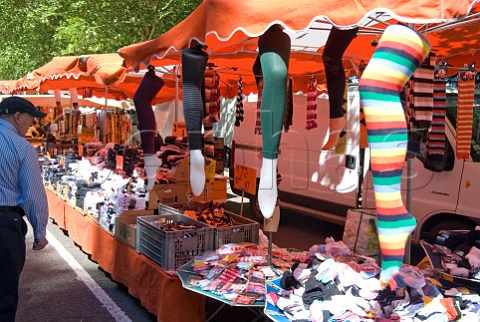 Stockings and socks for sale on a market stall in Amboise IndreetLoire France