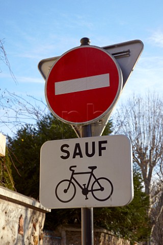 Road sign indicating No Entry except for Cyclists Le PerreuxsurMarne ValdeMarne France