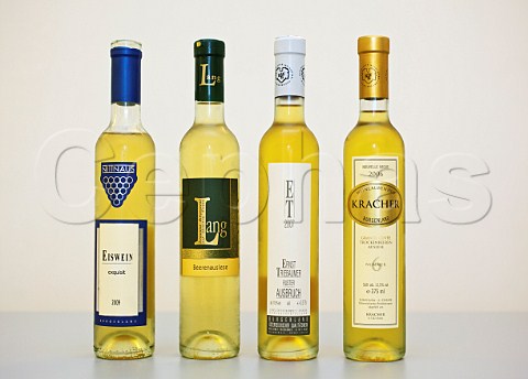 Bottles of sweet wine from Austria Eiswein Beerenauslese Ausbruch and Trockenbeerenauslese