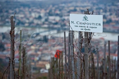 Sign in vineyard of M Chapoutier on the hill of Hermitage TainlHermitage Drme France