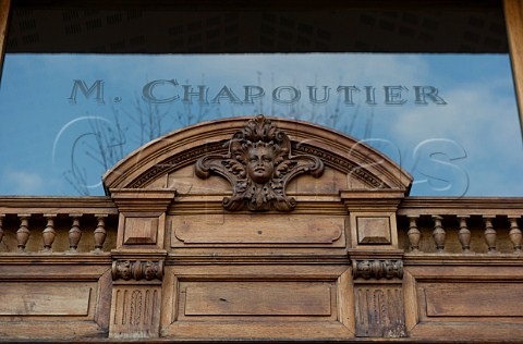 Detail over entrance to sales and tasting room of M Chapoutier TainlHermitage Drme France