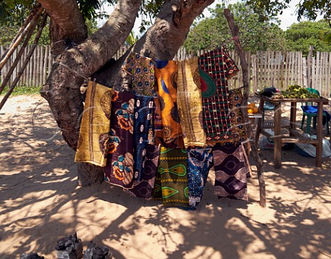 Roadside stall selling rugs Ponta do Ouro southern Mozambique
