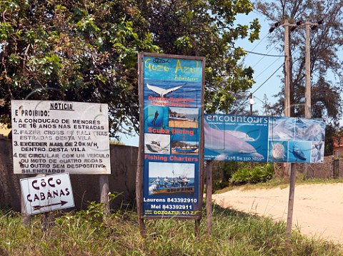 Signs at entrance to Coco Cabanas beach resort Ponta do Ouro southern Mozambique