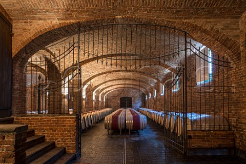 Barrel cellar at the Tenuta Monsordo Bernardina winery of Ceretto Alba Piemonte Italy