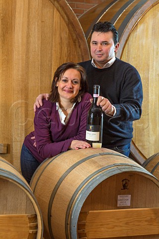 Nadia Cogno and Valter Fissore in barrel cellar of Elvio Cogno Novello  Piemonte Italy Barolo