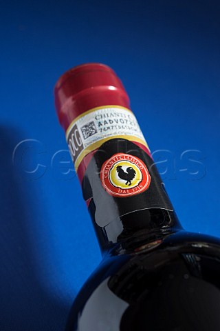 Gallo Nero symbol on bottle of Chianti Classico Tuscany Italy