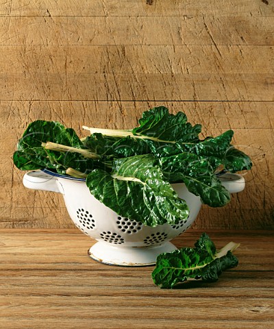 Chard leaves in a colander