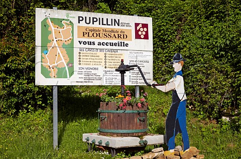 Sign in the wine village of Pupillin noted for its Ploussard Near Arbois Jura France  ArboisPupillin