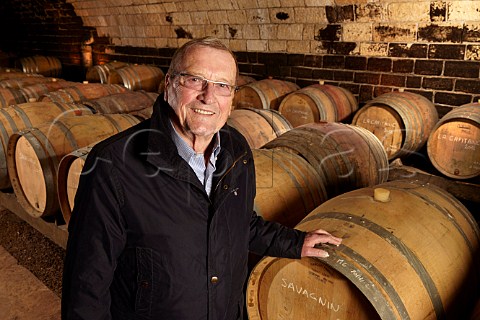 Pierre Martin owner in barrel cellar of Domaine de la Pinte Arbois Jura France
