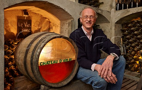 Comte Alain de Laguiche with demonstration barrel of Vin Jaune Chteau dArlay Arlay Jura France