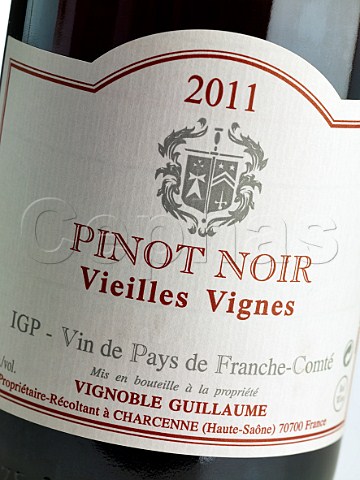 Label on Bottle of 2011 Pinot Noir Vieilles Vignes from Vignoble Guillaume Charcenne HauteSane France  IGP  Vin de Pays de FrancheComt