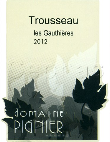 Wine label from bottle of 2012 Le Gauthires Trousseau of Domaine Pignier  Jura France  Ctes du Jura