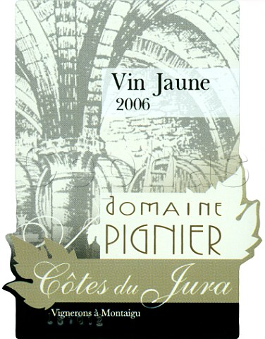 Wine label from bottle of 2006 Vin Jaune of Domaine Pignier  Jura France  Ctes du Jura