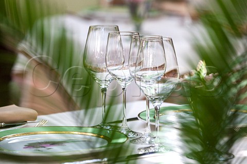 Wine glasses on table at the Restaurant lOasisMandelieu MandelieulaNapoule AlpesMaritimes France