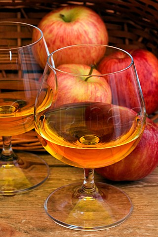 Glasses of Calvados with apples