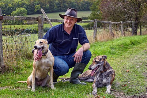 Dermot Sugrue of Sugrue South Downs with his dogs Noodles and Tara Sussex England