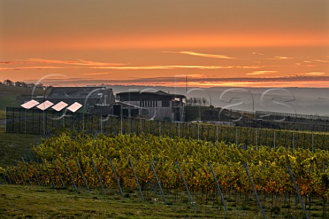 Dawn breaking over winery and vineyards of Rathfinny Wine Estate Alfriston Sussex England
