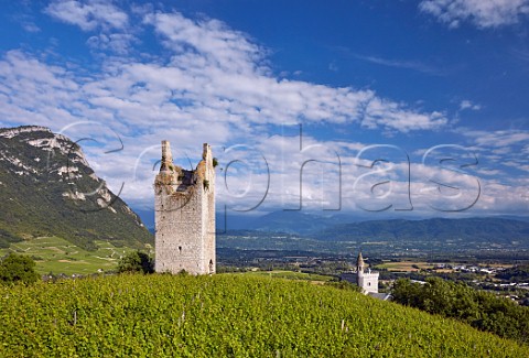 One of Les Tours de Chignin in vineyards above Chapelle StAnthelme Chignin Savoie France
