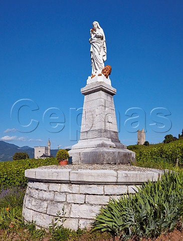 Notre Dame des Champs et des Vignes statue in vineyards by Les Tours de Chignin Chignin Savoie France  Chignin