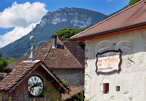 Winery building of Jean Perrier et Fils with Mont Granier beyond Les Marches Savoie France  Apremont