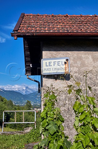 Sign on building at Le Feu near to winery of Domaine Belluard  Ayze HauteSavoie France