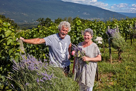 Jacques and Christiane Maillet in La Vigne du Seigneur Gamay vineyard Domaine Jacques Maillet SerriresenChautagne Savoie France Chautagne