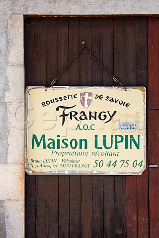 Sign on winery door of Maison Lupin Frangy HauteSavoie France
