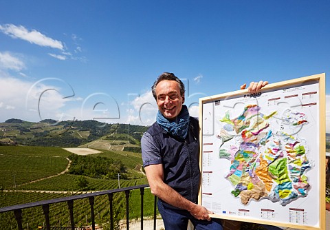 Franco Massolino with map of the Barolo region Vigna Rionda di Massolino Fratelli Serralunga dAlba Piemonte Italy Barolo