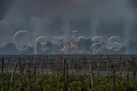 Fires burning in vineyard during subzero temperatures of April 2017 Stmilion Gironde France  Saintmilion  Bordeaux